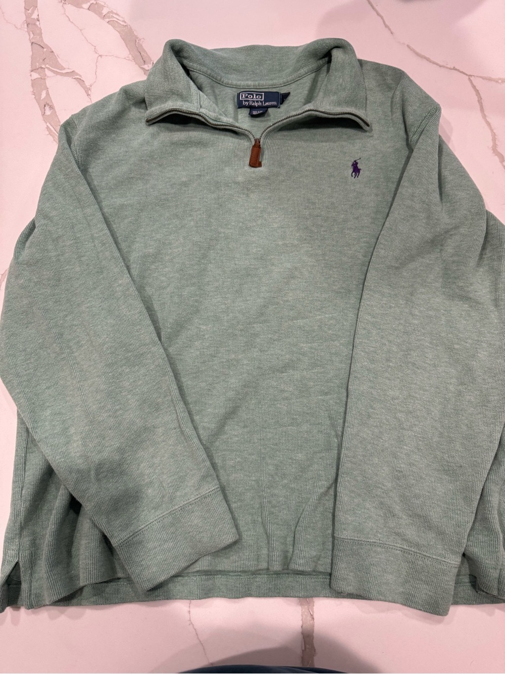 Ralph Lauren Men's Sage Green Quarter-Zip Pullover Sweater